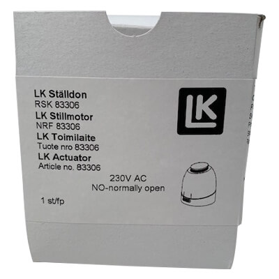 Lattialämmitys toimilaite 230V 2W AC (NC) LK yksittäisen huoneen/piirin ohjaamiseen LK Jakotukin kanssa. LVI: 2418121